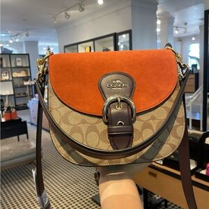 Coach Kleo 23 Signature Suede Khaki/multicolor shoulder/crossbody bag NWT C5692